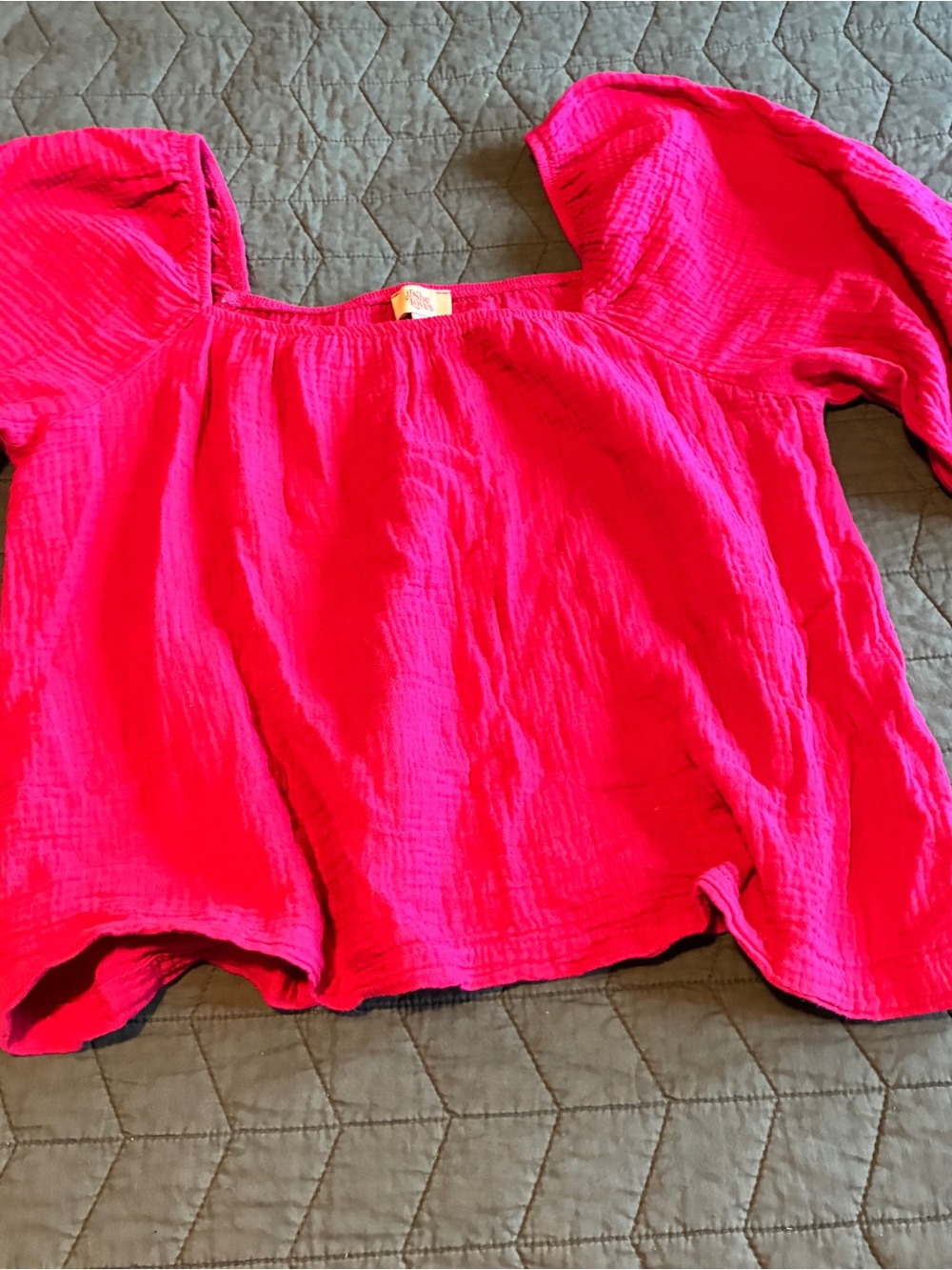 Women's Square-Neck Peasant Top in Bright Pink